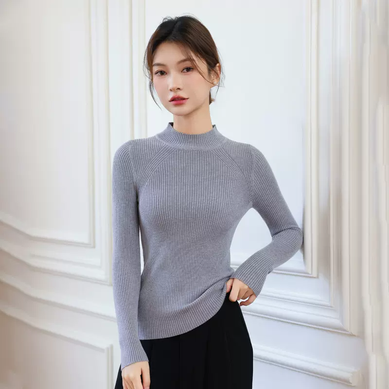 温柔半高领毛衣女修身百搭长袖羊毛针织衫秋冬紧身内搭打底衫上衣