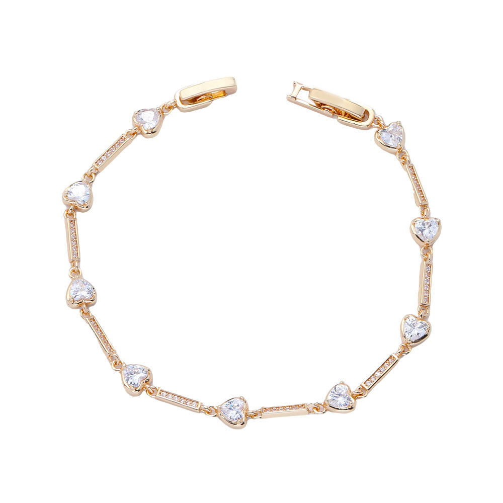 Pulsera de verano para mujer, popular, de alta gama, de cobre puro, sencilla, elegante y única, con piedras de circonita en forma de corazón._voghion.com