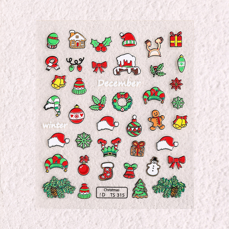 Embossed Cute Holiday 5D Nail Art Stickers DIY Nail Small Decals Cross-Border Hot Style Nail Art Wearable Nail Stickers