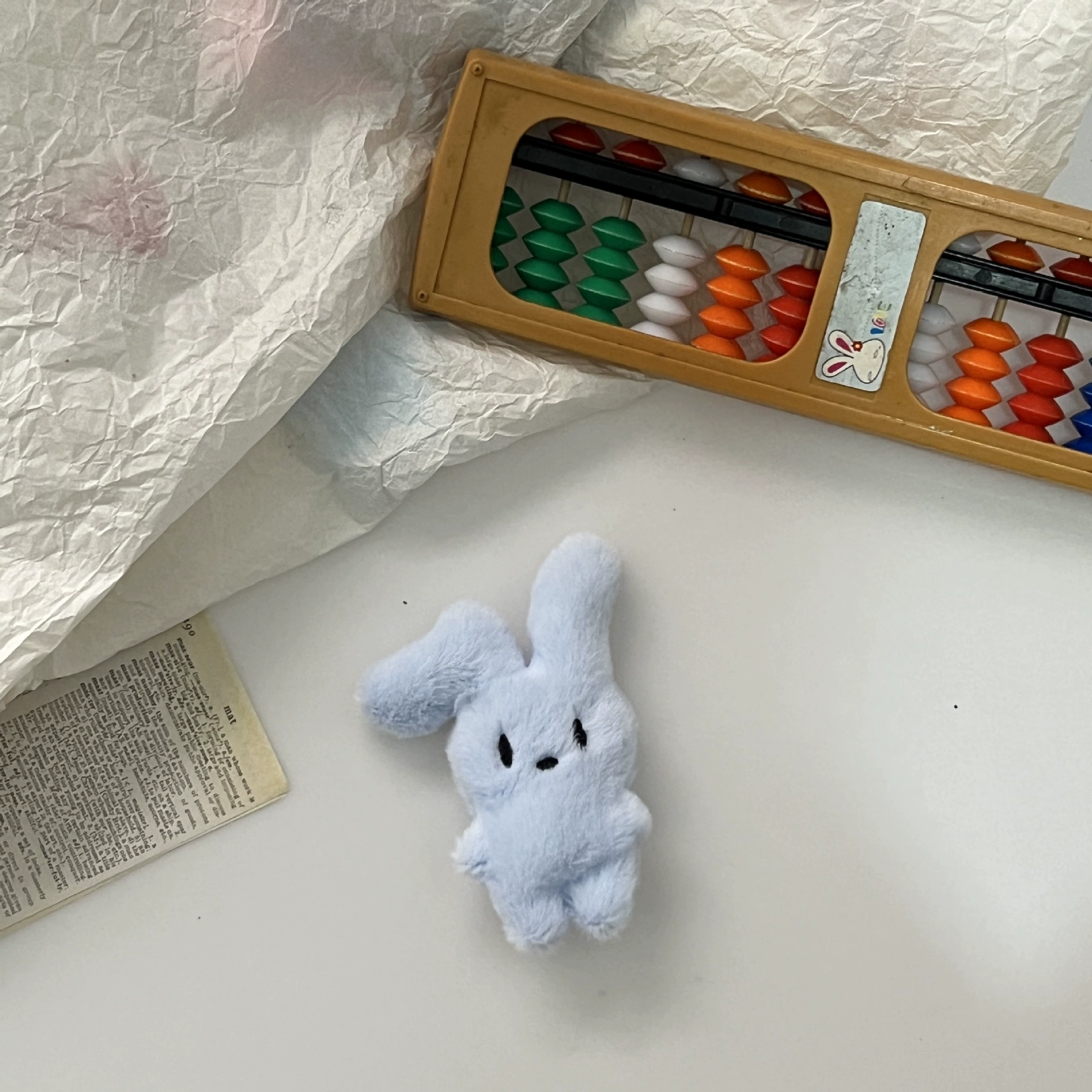 Plush Rabbit Doll, Handmade Cute Folding-Ears Accessory, 9×5.75×2 cm, Multi-color