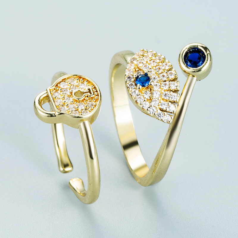 Wholesale Jewelry Demon Eye Ring Lockshaped Copper Ring Nihaojewelrypicture3