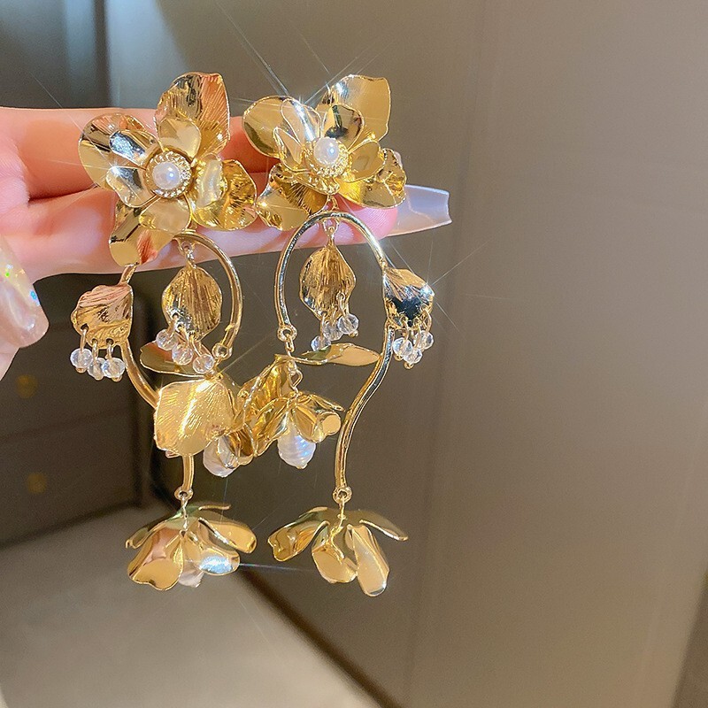 银针金属风镂空花瓣花朵耳环轻奢高级感耳钉欧美跨境时尚百搭耳饰|undefined