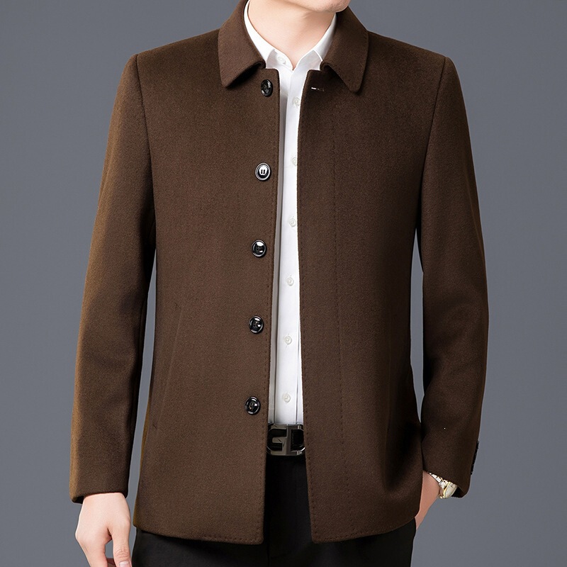 Middle-Aged Men's Wool Jacket, Business Casual, Versatile High-End Coat, Dad-Style Button-Up Woolen Jacket