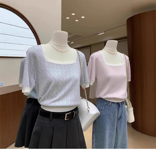 2025 Spring Women's Summer Korean Style Soft Waxy Knitwear Short-Sleeved Design Niche Lazy Style Versatile Knitwear Top