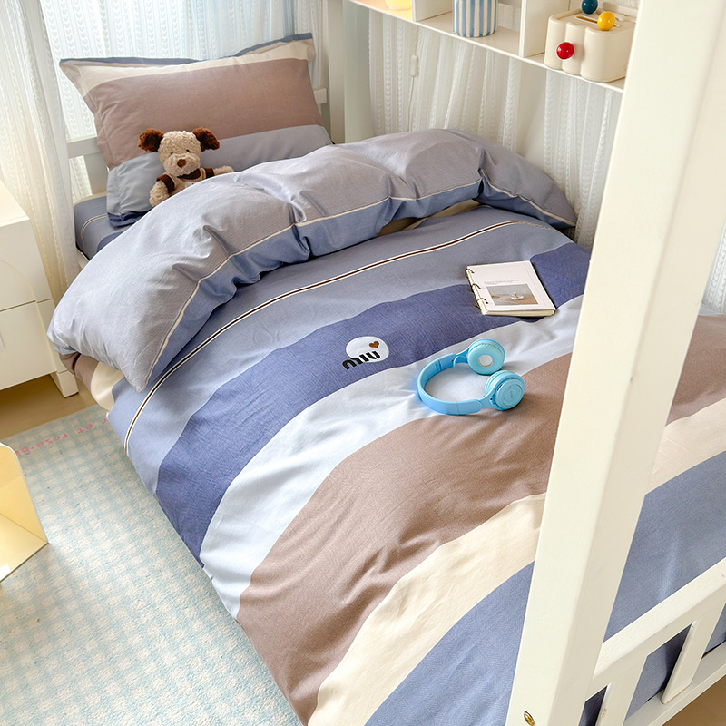 Ropa de cama de tres piezas para dormitorio de estudiantes de algodón puro 100 funda de edredón de sábana individual para dormir desnuda