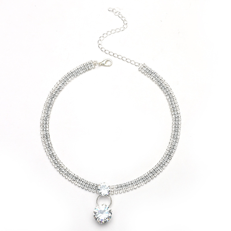 Fashion short diamond-encrusted simple  zircon copper necklace