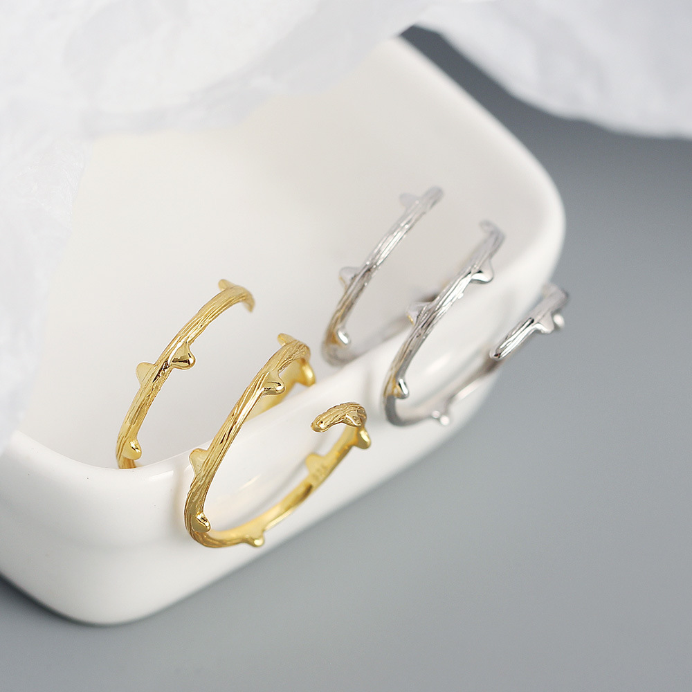 simple s925 silver rattan branch texture geometric open ring