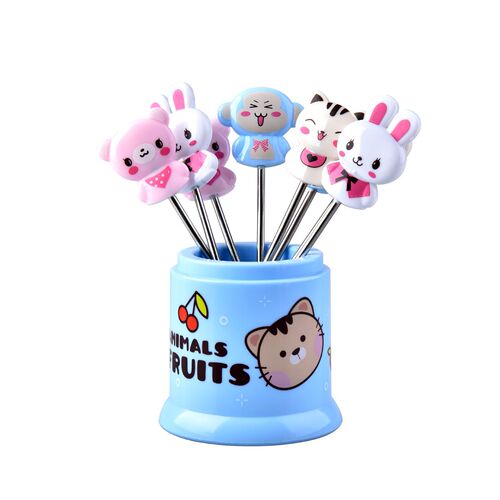 10 Yuan Store Supply RB118 Cartoon Animal Rainbow Fruit Fork Set Stainless Steel Fork Points Redemption Gift