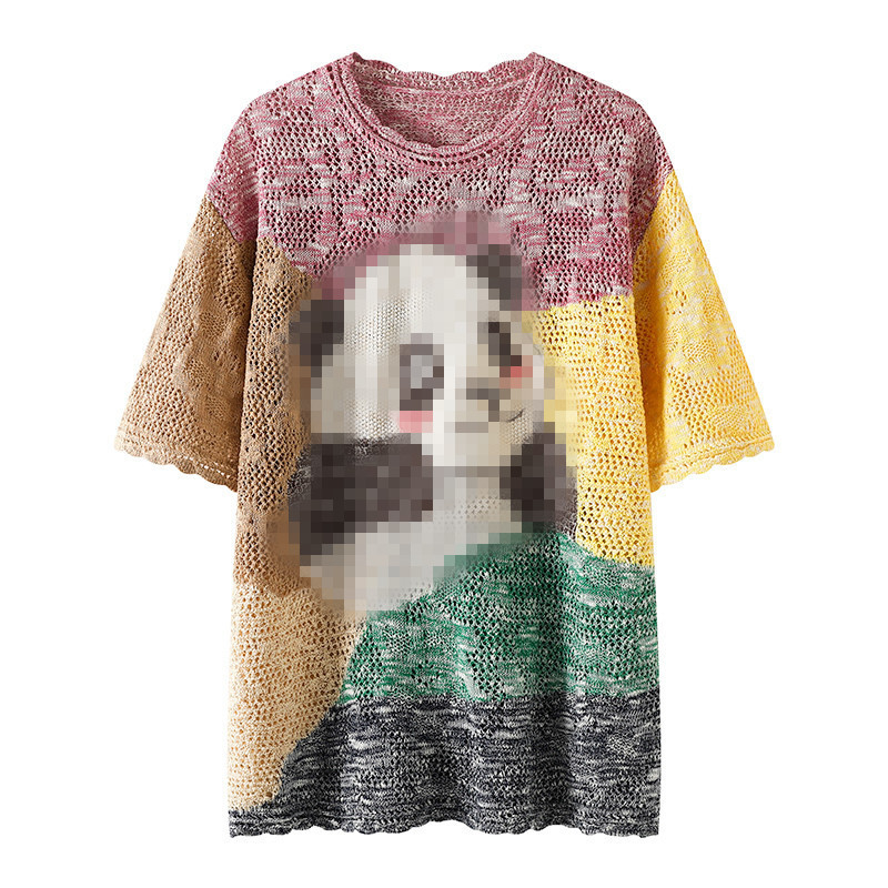 现货2024夏季新款刺锈熊猫针织T恤UY24242M211134