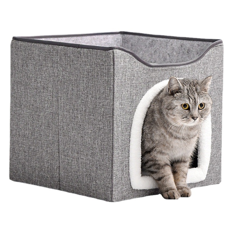 Doble capa gato Nido de invierno cálido extraíble y lavable completamente cerrado fácil de limpiar Four Seasons universal grande plegable mascota gato nido