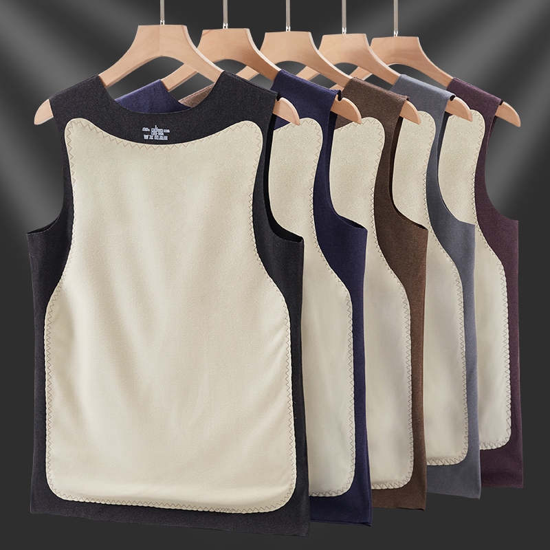 De velvet thermal vest men's autumn and winter fleece-lined thickened seamless inner vest cotton vest heating sleeveless T-shirt
