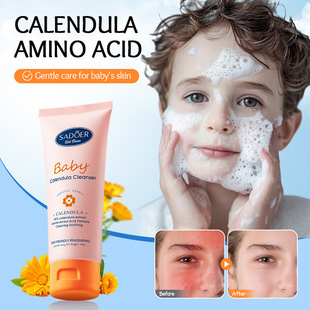 Full English Facial Cleanser Sadoer Kidsren's Calendula Amino Acid Mild Soothing Cleanser Cross-Border Foreign Trade Wholesale