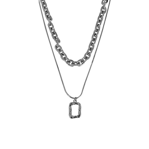 Ins Cool Style Titanium Steel Double Layer Necklace for Women,  New Trend Hip-Hop Light Luxury Minority Sweater Chain Accessory