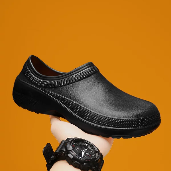 Wholesale non-porous clogs for men, slip-resistant and durable rubber work shoes, waterproof chef shoes for hotels, canteens, and restaurants