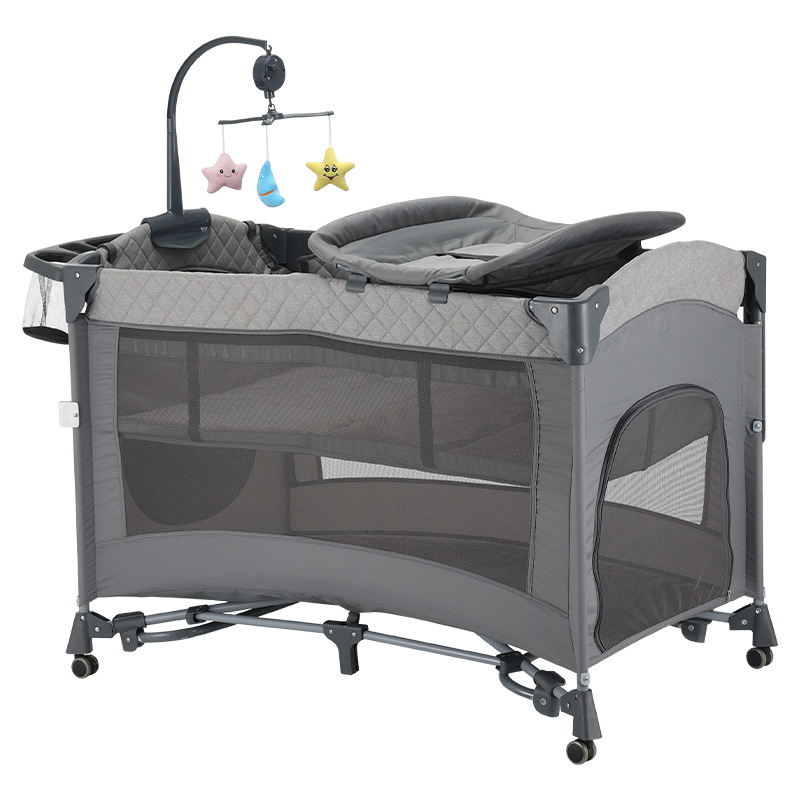 Cama para bebés, cama grande multifuncional plegable, mesa de pañales móviles, cama ampliada, cama para bebés, mecedora variable