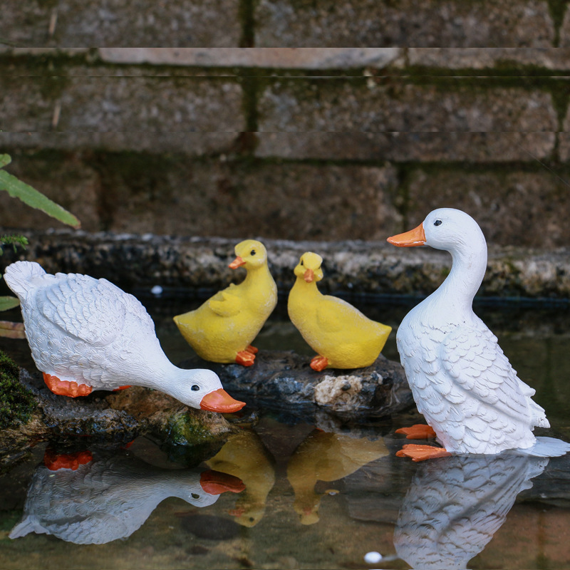 Outdoor courtyard drinking duck balcony ornaments rockery pool fish pond decoration landscaping big white goose decoration