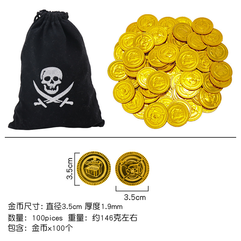 Monedas de oro piratas Halloween props fichas monedas accesorios de juegos de mesa bolsas de monedas de juguetes de plástico monedas de caza del tesoro monedas de oro