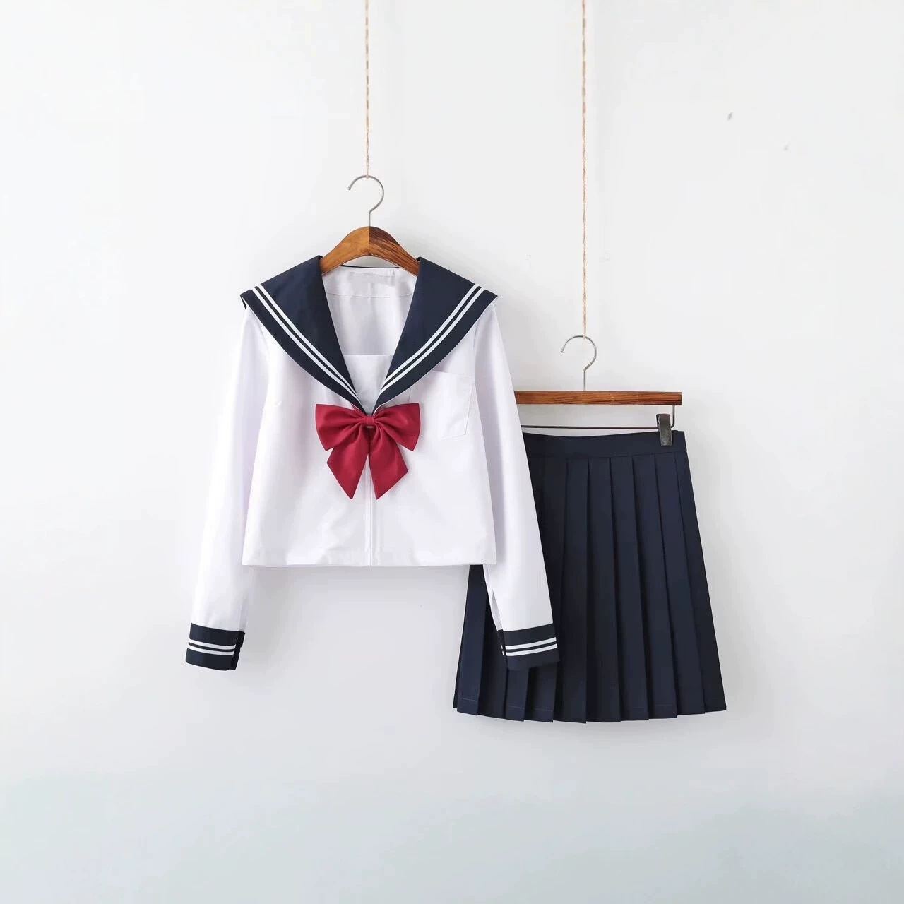 Authentic JK uniform skirt set, complete sailor suit, autumn collection, basic style, for girls, traditional and stylish long skirt, white, suitable for school uniforms