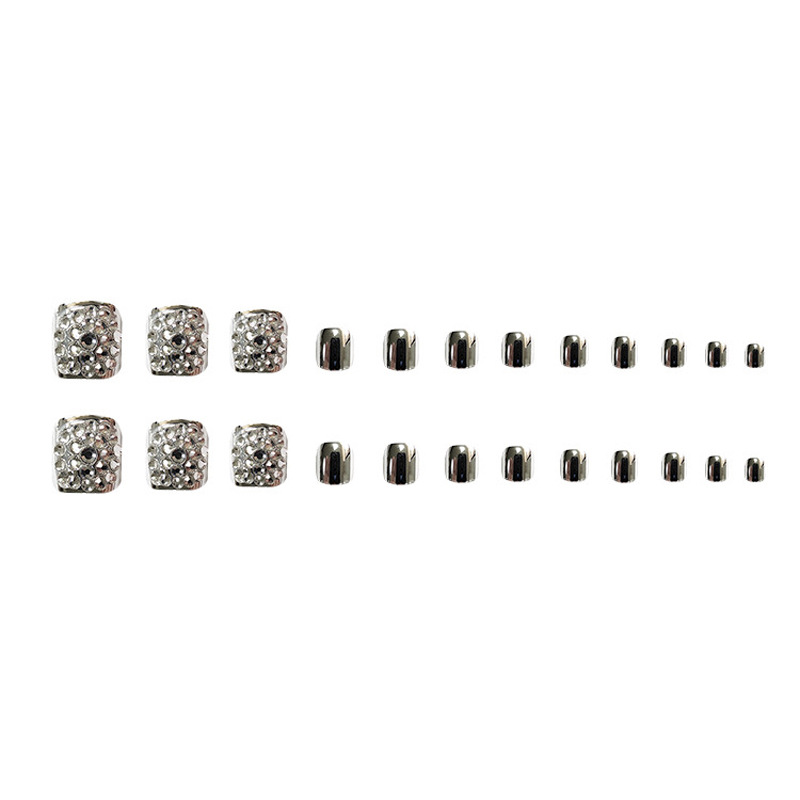 Mangas de dedo del pie de diamante completo plateado de metal uñas postizas desmontables