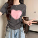 2024 New Love printed short-sleeved T-shirt women's summer design drawstring cotton short hot girl Western style top