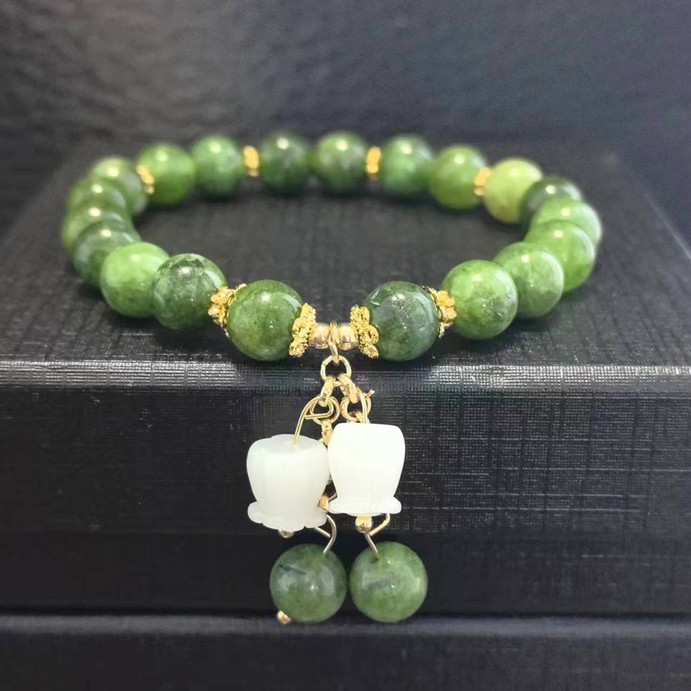 Piedra natural de color doble color pulsera de jade turmalina de color para mujeres Xiains nicho lujo ligero de alto nivel sensación de orquídea