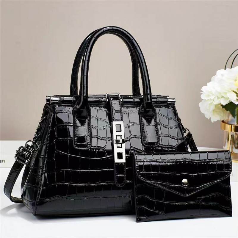Dos piezas de paquete de bolsos de mano con patrón de cocodrilo, bolsos de hombro de temperamento versátil, mochila de moda casual, cross-border bgas