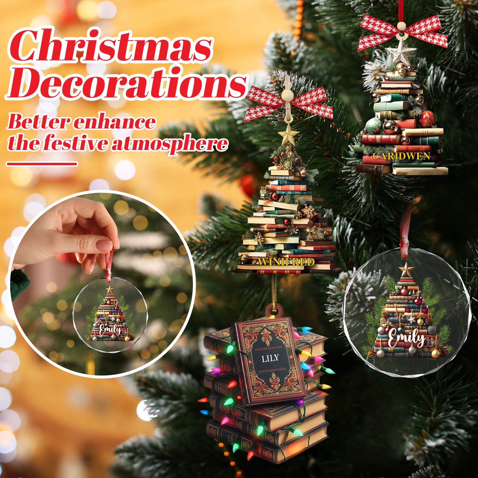 Nuevos colgantes de Navidad transfronterizos decoración del árbol de Navidad colgantes de automóviles colgantes de libros acrílicos planos