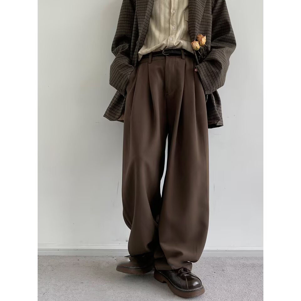 2026 Spring Retro Straight Pants Coffee Color Men's Drapey Wide-Leg Loose Couple Suit Casual Long Pants