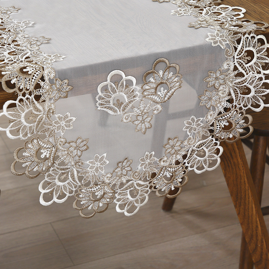 Bandera de mesa impermeable y resistente al aceite transfronteriza tela decorativa bordada de lujo ligero de alto nivel estadounidense tela decorativa de encaje simple