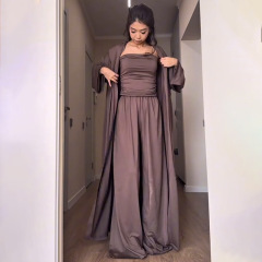 2025欧米のアマゾンの婦人服のクロスボーダーの外国貿易の新型の純色の長袖の上着は胸の上着のロングスカートのスーツを塗ります。