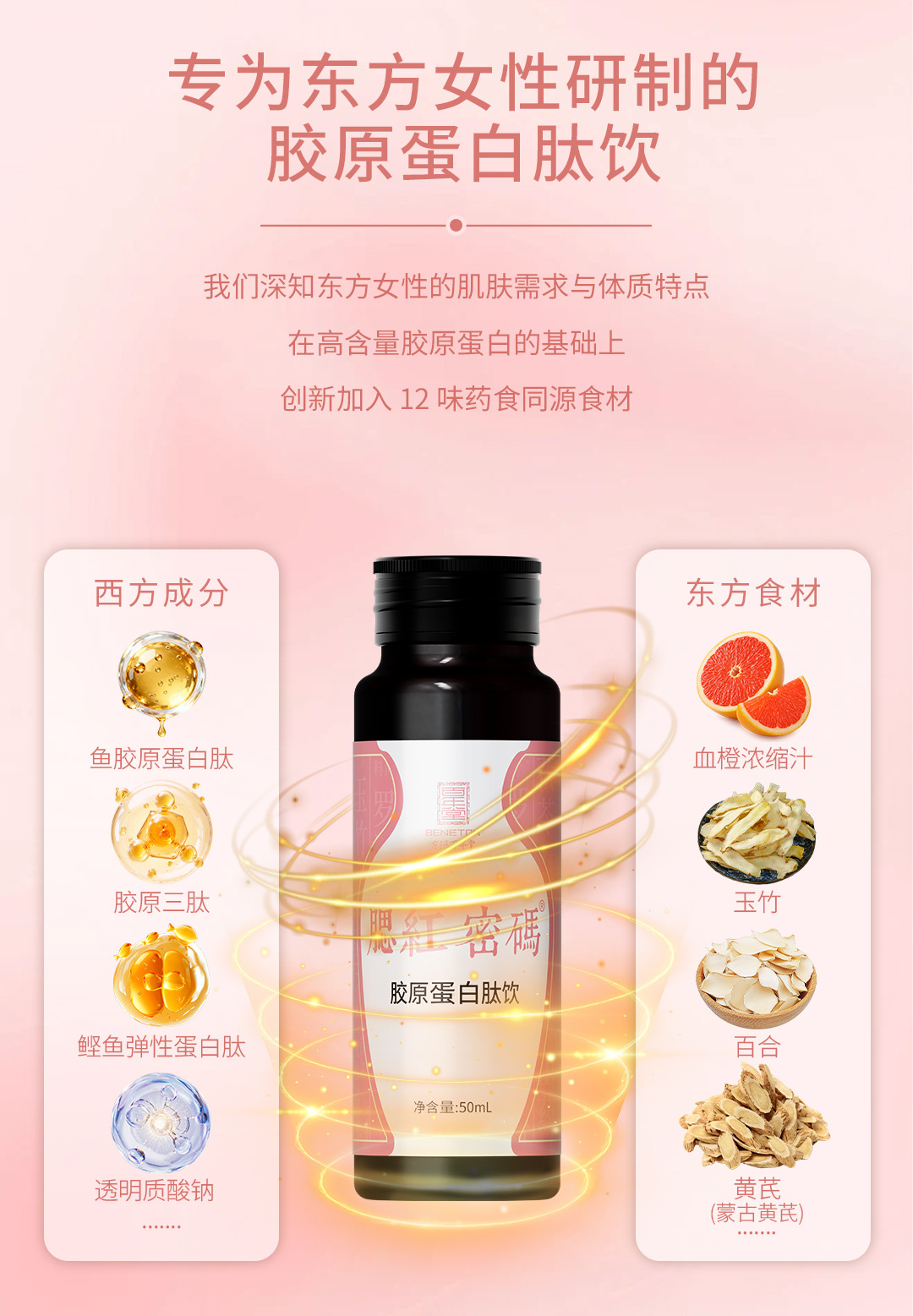 Fish Collagen Peptide Oral Liquid (胶原蛋白肽口服液) — Small-Molecule Marine Collagen Drink, 600ml Gift Box key features