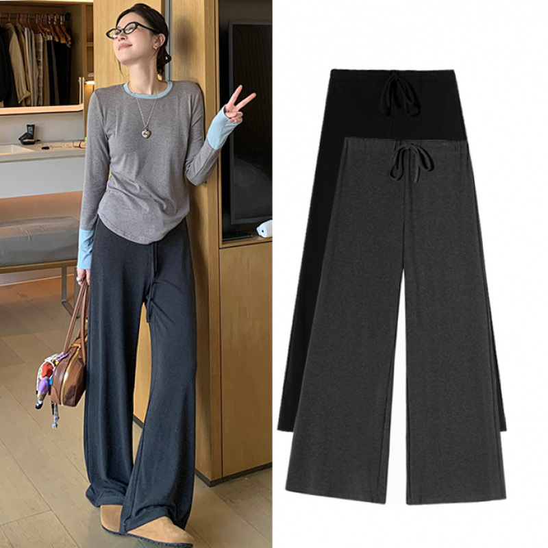 Maternity Wide-Leg Pants for Autumn and Winter, Non-Tightening Belly, Glutinous Rice Pants, 2025 New Winter Fleece-Lined Thickened Maternity Leggings