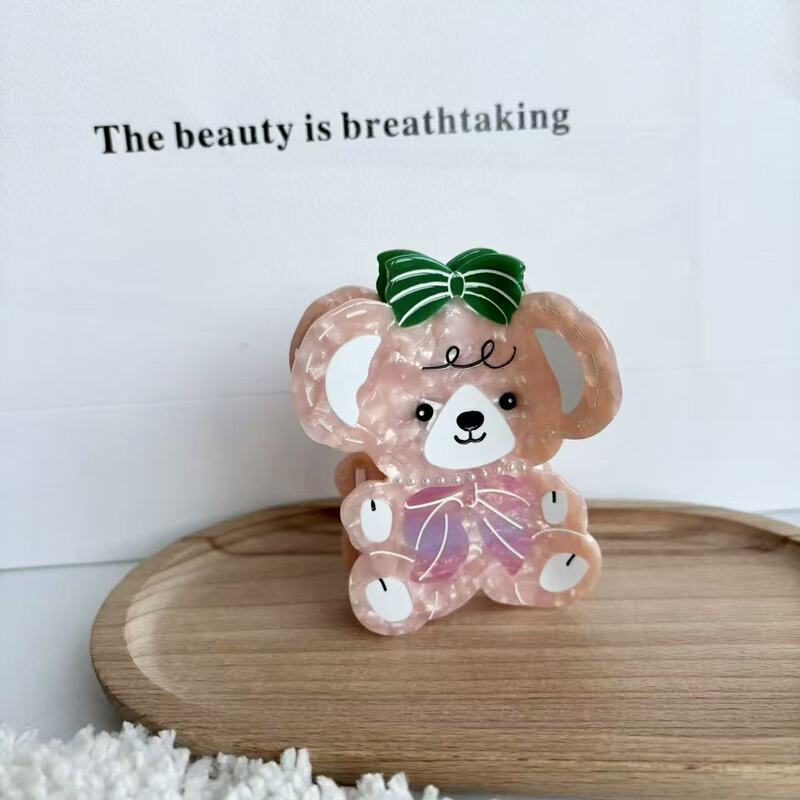 嘉玥饰品透色草莓熊 新款童趣DIY奶油自制醋酸抓夹鲨鱼夹水果发夹|undefined