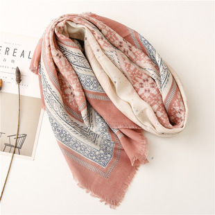Plain Elegant Fresh Style Cotton and Linen Hand Scarf Women's Nose-like Rough Edge Large Square Scarf Geometric Diamond Ethnic Style Scarf Shawl