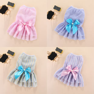 Vertical Stripesd Butterfly Skirt Pet Cat Dog Spring and Summer Thin French Bulldog Corgi Teddy Pomeranian Bichon Frize Clothes Spring
