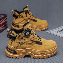 高板男鞋秋季户外运动休闲登山鞋男士旋转纽扣防滑低帮工装马丁靴