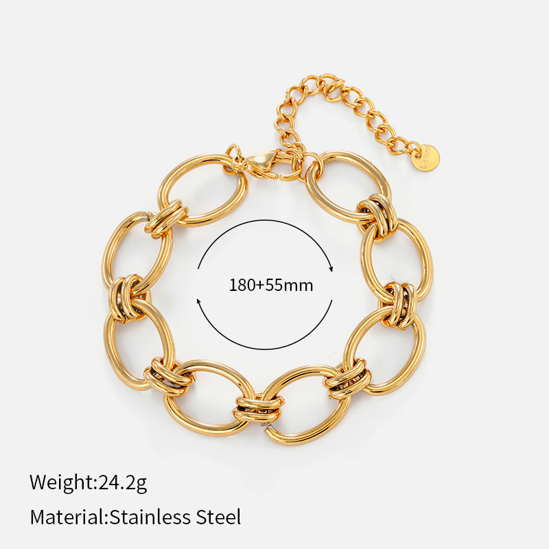 ヨーロッパとアメリカのクロスボーダーシンプルなステンレス鋼の太いブレスレット電気メッキ 18 K ゴールドチェーンブレスレットヒップホップスタイルチタン鋼ブレスレット|undefined