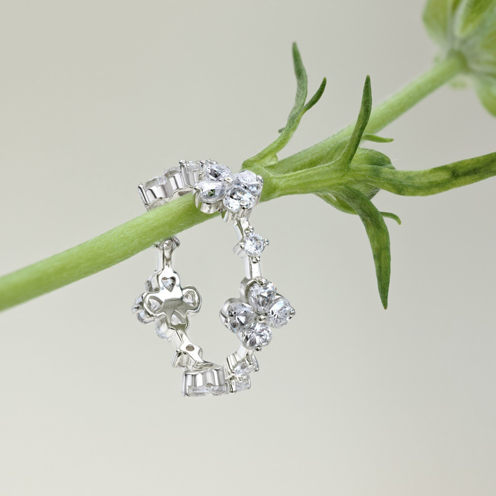 Daily Occasion 925 Sterling Silver Material 925 Sterling Silver Heart Shape Flower Butterfly Open Rings
