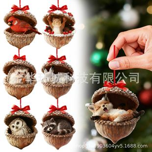 跨境新款板栗松鼠刺猬圣诞装饰品森林动物橡子挂件亚克力平面小挂-阿里巴巴