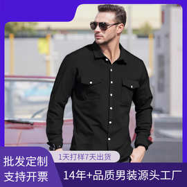 跨境男装男士休闲衬衫纯色亚麻上衣独立站热卖大口袋欧美大码外套