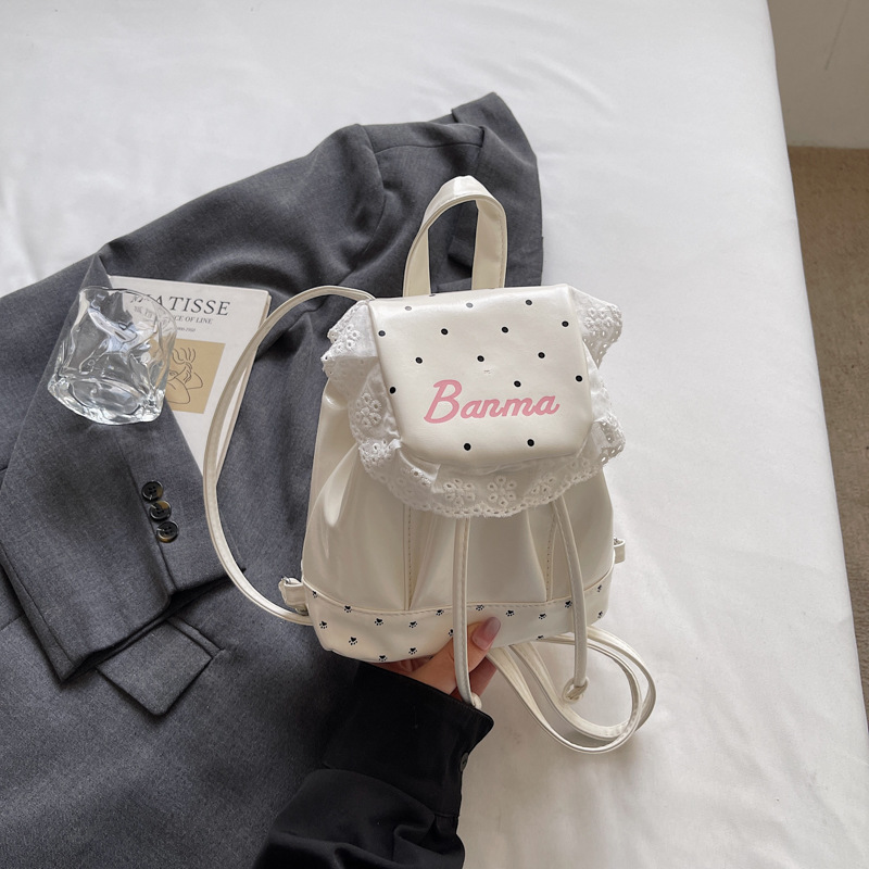 Coreano ins caricatura perrito mochila mujer diseño pliegue de encaje mochila de estudiantes lindas mochila