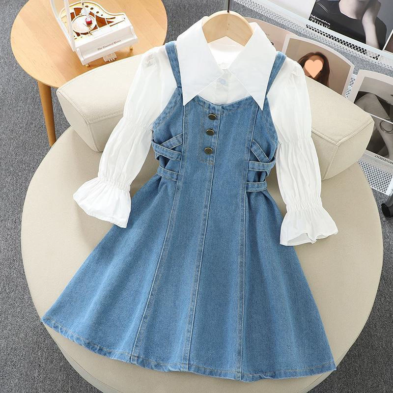 Spring denim dress, skirt, autumn set, children's clothing, for teenagers, western style
