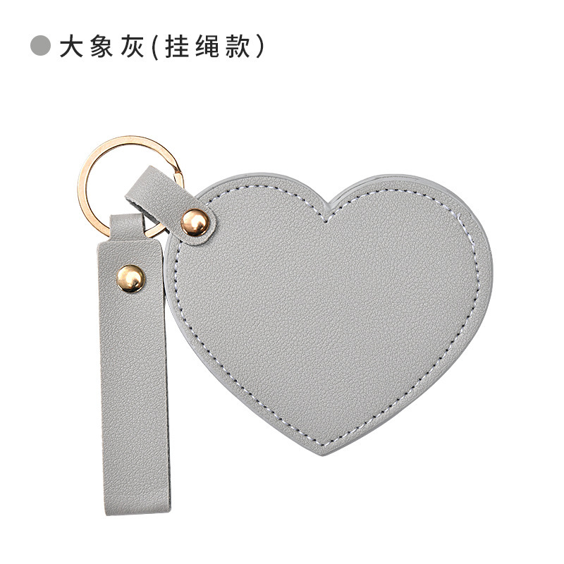可爱桃心化妆镜爱心旋转皮革礼品小镜子随身便携折叠皮革钥匙扣镜|undefined
