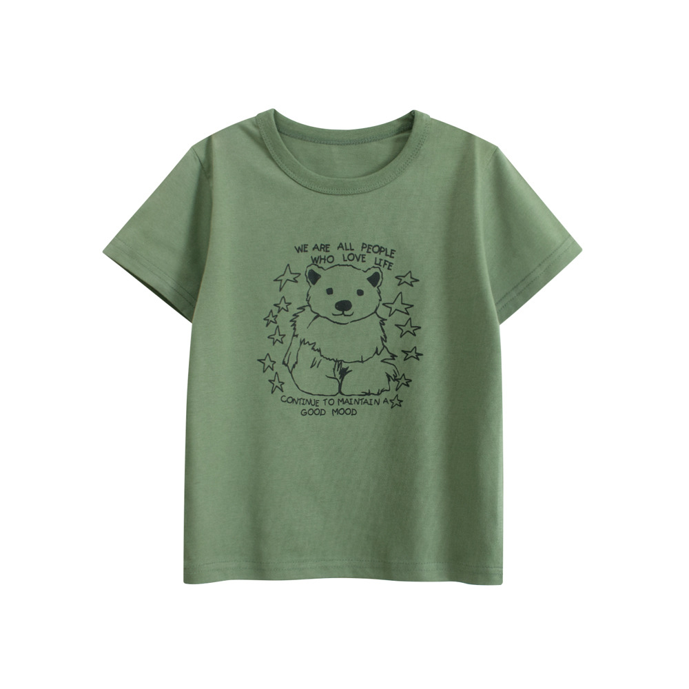 27kids tops de ropa para niños coreanos verano nuevo estilo de dibujos animados para niños camiseta de manga corta fuente transfronteriza ropa de bebé para hombres