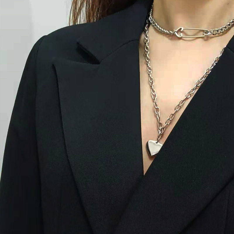 Europe and America fashion new pattern love Pin double-deck Necklace Simplicity Versatile clavicle Trend Hip hop Jewelry wholesale
