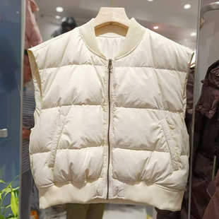 2024 New Style Down Vest Women's Short Threaded Baseball Collar Loose Casual White Duck Down Jacket Outer Wearing Fashionable Canopie