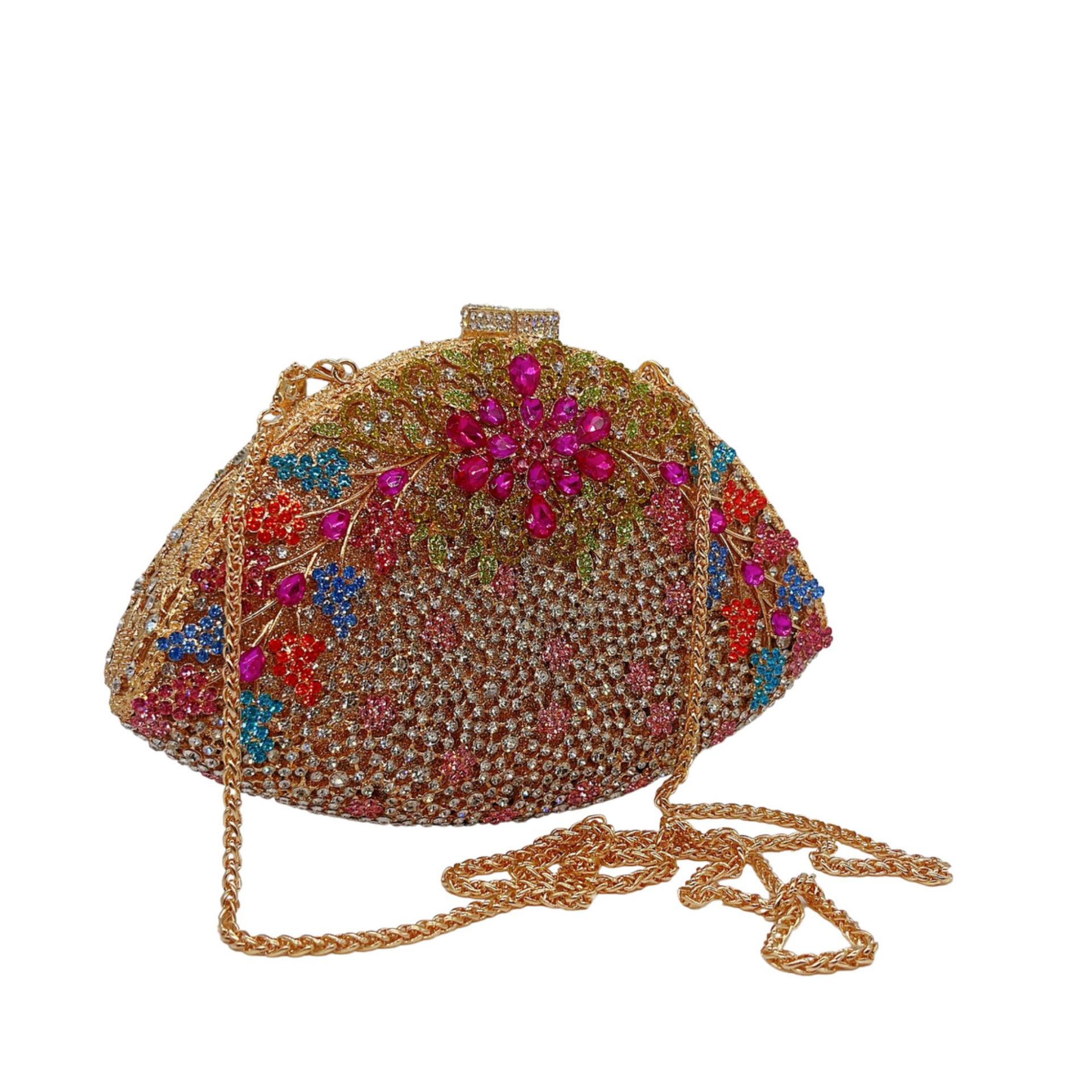 Túi clutch dạ hội đính kim cương hoa tử đằng phong cách Âu Mỹ — Màu vàng kim, Vàng AB, Đế vàng kim cương, Xanh nước hồ chi tiết 15