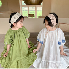Children's Sweet Dress Summer Girl's Flower Embroidered Skirt Children's Dress 3-8 Years Old Children's Clothing One-Time Shipping