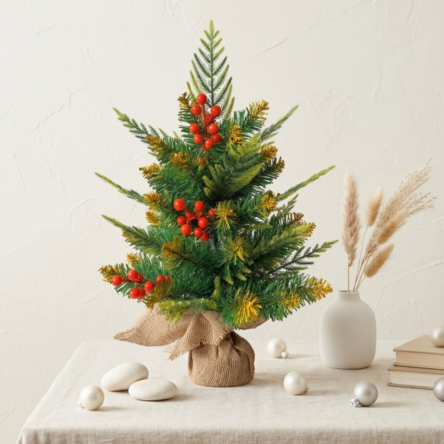 Amazon mezcla de árbol de Navidad mezclado aguja de pino 45 / 60CM árbol de Navidad más fruta roja decoración de Navidad