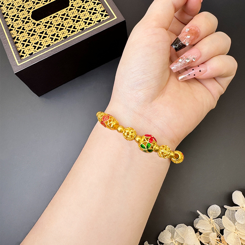 Pulsera de horquilla de Vietnam Sha Jin Fu Fu estilo retro retro de alta calidad estilo chino perlas huecas no se desvanecen al por mayor